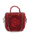 Rosette Beaded Bag - Red/Maroon